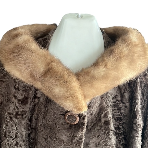 Vintage Brown Persian Lamb Jacket With Mink Collar Cuffs - Picture 10 of 16